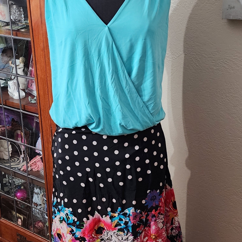 Veronica M Black A-Line Skirt with Floral and Polka Dot Design